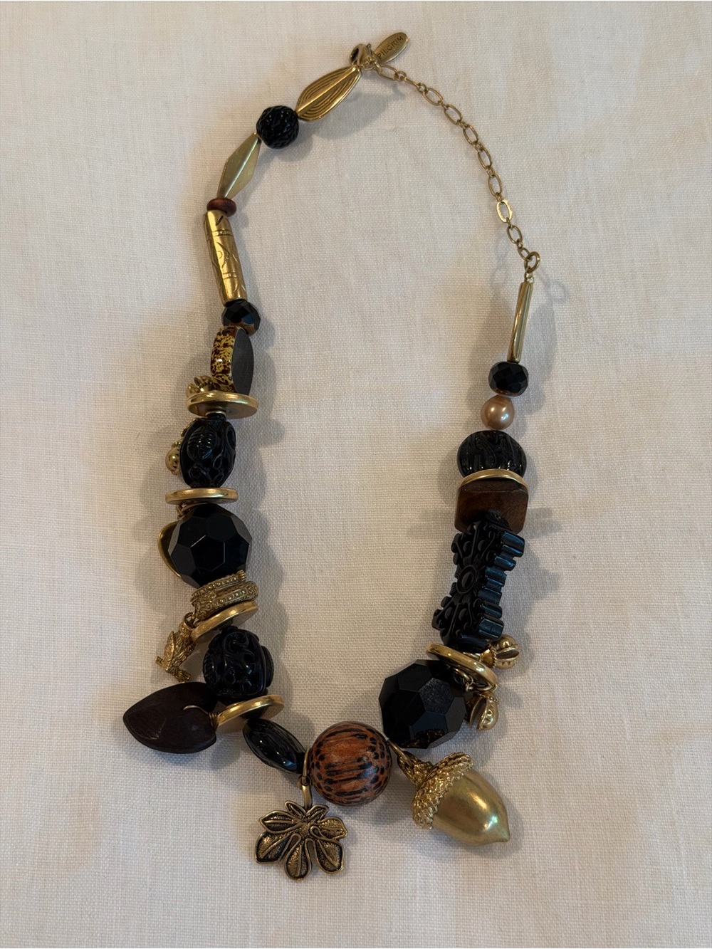Pilgrim Black and Gold Mixed Bead Necklace with Brown Accent